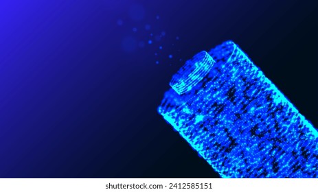 Battery close-up. Digital cells battery from gloving particles. Fast charging technology concept.