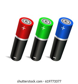 battery color 3d vector illustration on white bg