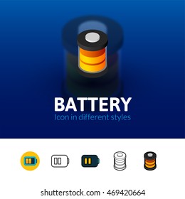 Battery color icon, vector symbol in flat, outline and isometric style isolated on blur background