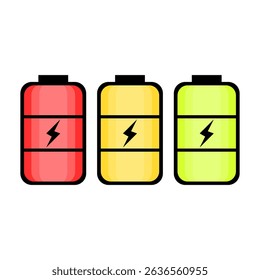 battery color status red, yellow and, green. technology theme. energy. vector illustration