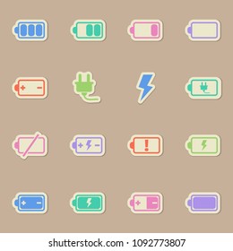 battery color vector icons on paper stickers