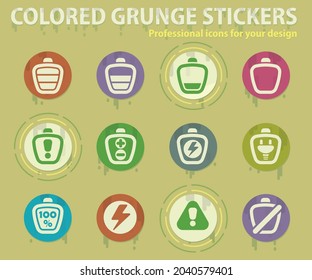 Battery colored grunge icons with sweats glue for design web and mobile applications