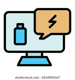 Battery computer icon. Outline Battery computer vector icon for web design isolated on white background color flat
