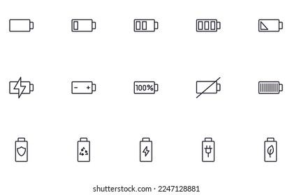 Battery concept. Collection of modern high quality battery line icons. Editable stroke. Premium linear symbol for web sites, flyers, banners, online shops and companies. 
