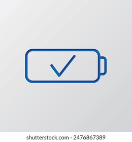 Battery, confirm simple icon vector. Flat design. Paper cut design. Cutted blue symbol with shadow. Gray background.ai