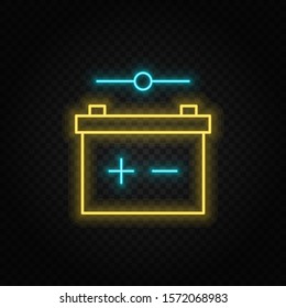 battery, contact neon vector icon. Blue and yellow neon vector icon.