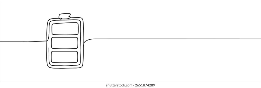 Batterie durchgehende einzeilige Zeichnung. Akkumulatorsymbol. Vektorgrafik.