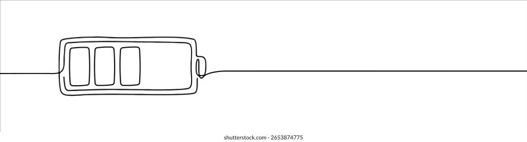 Dibujo continuo de una línea de la batería. Símbolo del acumulador. Ilustración vectorial.