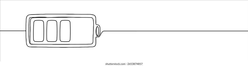 Dibujo continuo de una línea de la batería. Símbolo del acumulador. Ilustración vectorial.