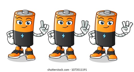 battery counting mascot vector cartoon illustration