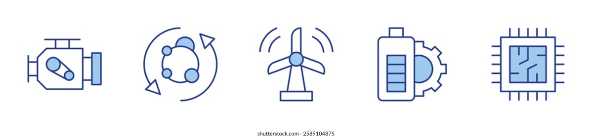 battery, cpu, engine, metabolism, wind power. Engineering Icon vector illustration. Line Duotone style. Editable stroke.