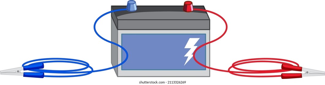 Battery with crocodile clips on white background illustration