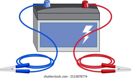 Battery with crocodile clips on white background illustration