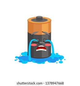 Battery crying tears isolated. cry Battery Cartoon Style Vector