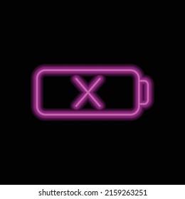 Batería, negar el vector de icono simple. Diseño plano. Estilo de neón morado sobre fondo negro.ai