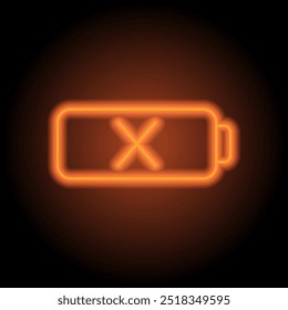Batería, niegue el simple Vector de íconos. Diseño plano. Neón naranja sobre fondo negro.ai