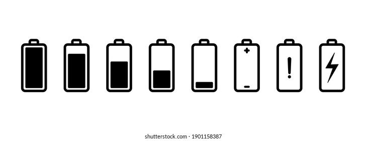 Battery with different levels of charge icons set. Vector on isolated white background. EPS 10