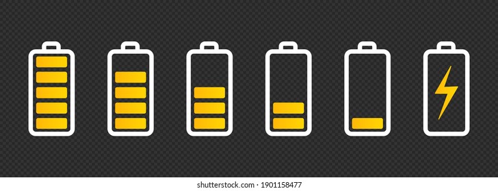 Battery with different levels of charge icons set. Vector on isolated transparent background. EPS 10