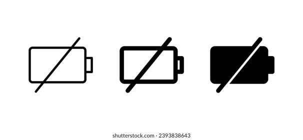 Battery Disable icon set. Battery Disable outline icon vector for web