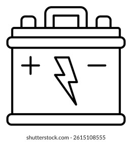 Battery for electric car thin line icon, Electricity energy concept. Vector graphics. Battery container sign on white background, linear style mobile or design