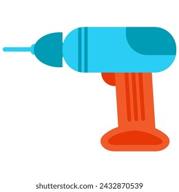 Battery electric drill. Construction professional tools and equipment of highly qualified specialist. Simple flat vector isolated on white background