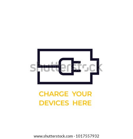 battery and electric plug, charge your devices here vector sign