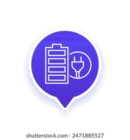 battery and electric plug icon, line vector