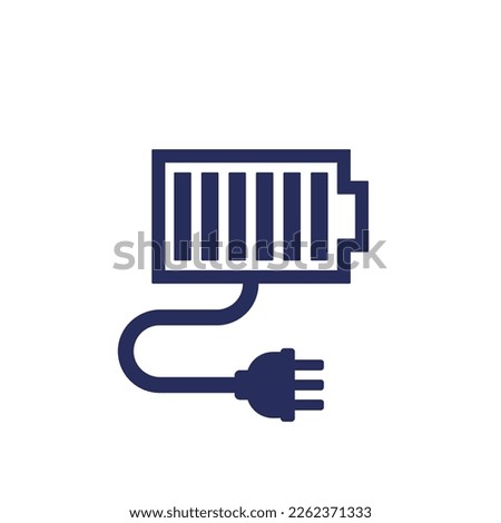 battery and electric plug icon on white