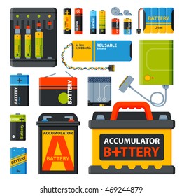 Battery electricity charge technology and accumulator alkaline battery-powered energy elements. Different toy and human tools power supply elements