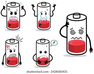Battery emoji vector illustration set in many reaction and pose