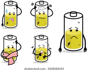 Battery emoji vector illustration set in many reaction and pose