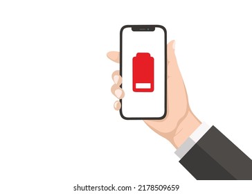 Batería vacía. Teléfono móvil con fondo blanco. Ilustración del vector