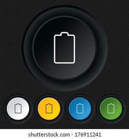 Battery empty sign icon. Low electricity symbol. Round colourful buttons on black texture. Vector