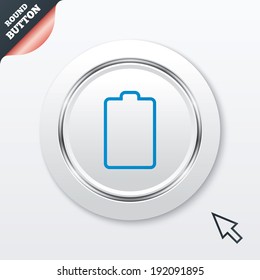 Battery empty sign icon. Low electricity symbol. White button with metallic line. Modern UI website button with mouse cursor pointer. Vector
