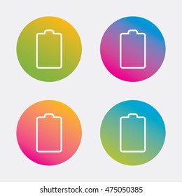 Battery empty sign icon. Low electricity symbol. Gradient flat buttons with icon. Modern design. Vector