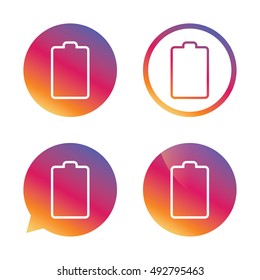 Battery empty sign icon. Low electricity symbol. Gradient buttons with flat icon. Speech bubble sign. Vector