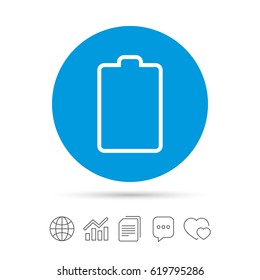 Battery empty sign icon. Low electricity symbol. Copy files, chat speech bubble and chart web icons. Vector