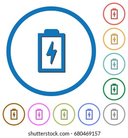 Battery with energy flat color vector icons with shadows in round outlines on white background