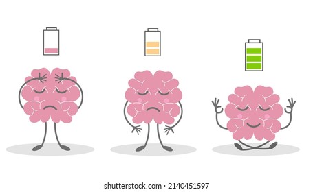 Battery energy in human mental. Brain concentration concept. Flat vector illustration