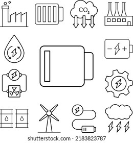 Battery, energy icon in a collection with other items