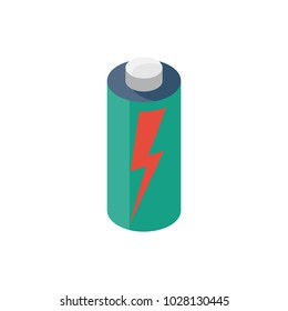 Battery energy power. Accumulator electrica. Charging of capacitive devices. Vector illustration isometric design. Isolated on white background. 