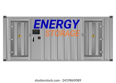 Battery Energy Storage Systems Lithium Ion Power Bank electricity power plant Process illustration isolated.