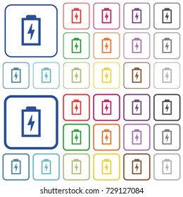 Battery with energy symbol color flat icons in rounded square frames. Thin and thick versions included.