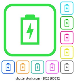 Battery with energy symbol vivid colored flat icons in curved borders on white background