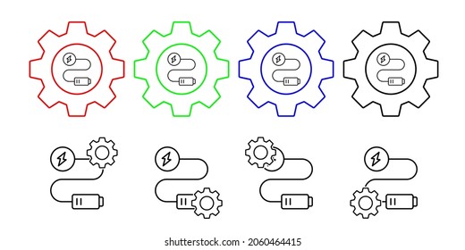 Batería, icono del vector de energía en la ilustración del conjunto de engranajes para ui y ux, sitio web o aplicación móvil