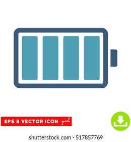 Battery EPS vector pictogram. Illustration style is flat iconic bicolor cyan and blue symbol on white background.