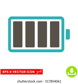 Battery EPS vector pictograph. Illustration style is flat iconic bicolor grey and cyan symbol on white background.