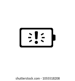 Battery with Exclamation. Flat Vector Icon. Simple black symbol on white background