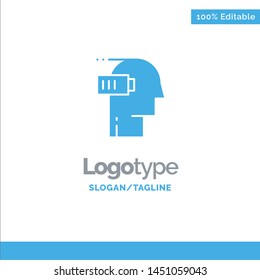 Battery, Exhaustion, Low, Mental, Mind Blue Solid Logo Template. Place for Tagline