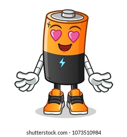 battery fall in love mascot vector cartoon illustration